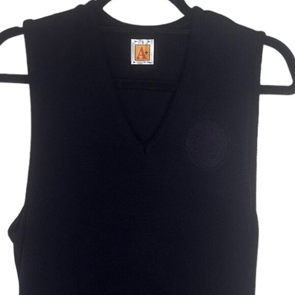 Vintage V-Neck Pullover Sweater Vest, Knit Stretch Top Navy Blue Small - Picture 3 of 10